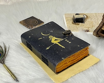 Handmade Leather Spell Book: Witch Journal Grimoire with Deckle Edge Paper
