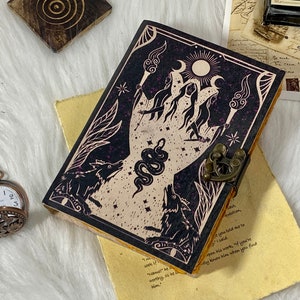 Libro degli incantesimi vuoto delle ombre Diario in pelle fatto a mano Diario del grimorio con bordo in carta, regali per uomini e donne