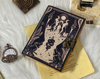 Leather Grimoire Journal: Handmade Spell Book of Shadows with Deckle Edge Paper