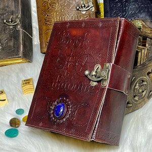 Book of shadows vintage leather journal 400 pages grimoire journal with handmade deckle edge paper gifts for men and women 8x6 inches