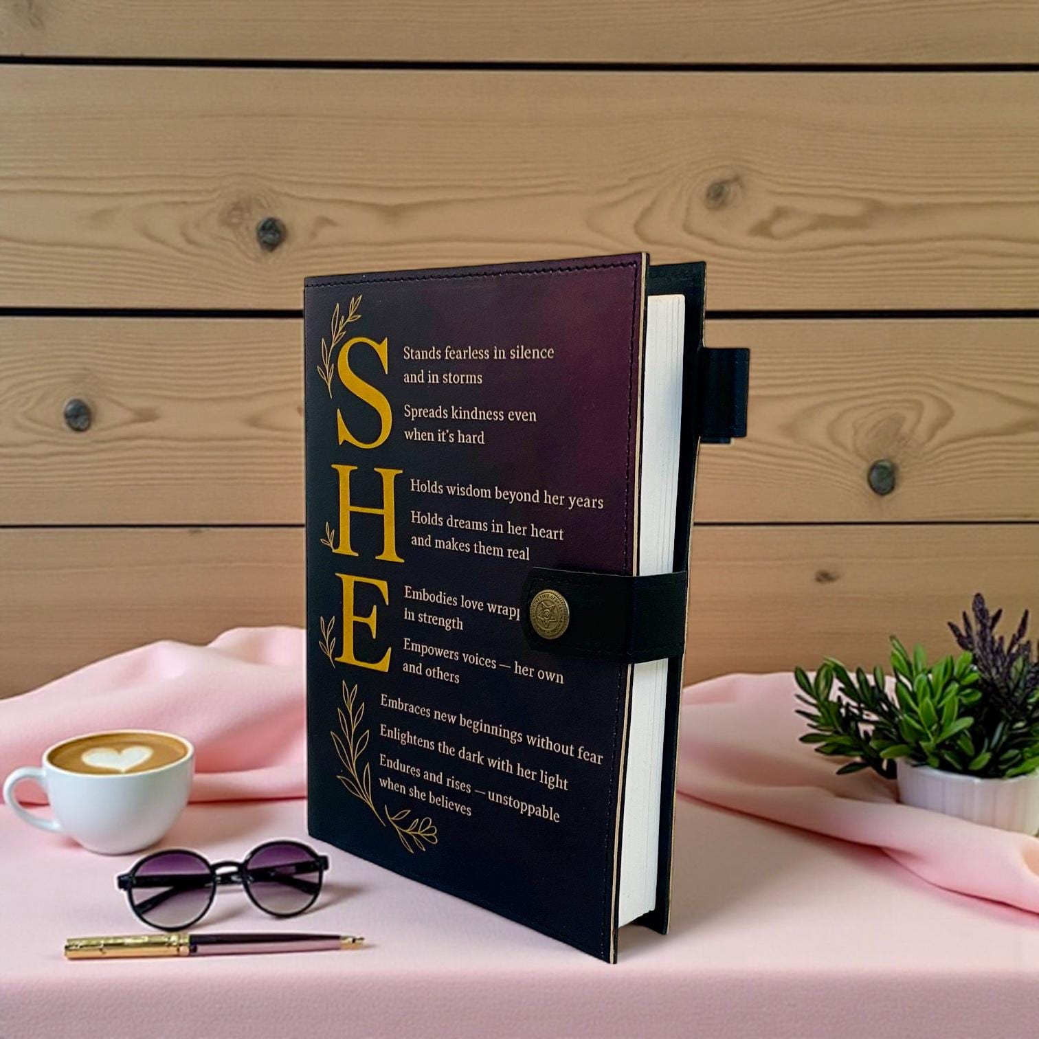 Personalized SHE Leather Journal – Custom Gifts for Women, Self Care Notebook, Healing Refillable Diary Christmas Gift for her
