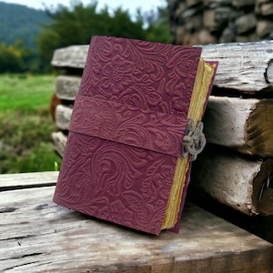 Leather Journal Notebook Personalised Flower Embossed  Cover Four Colour  Book of Shadows Handmade deckle edge paper gifts for Women