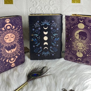 Sun & Moon Leather Journal Set: Handmade Grimoire With Deckle Edge ...