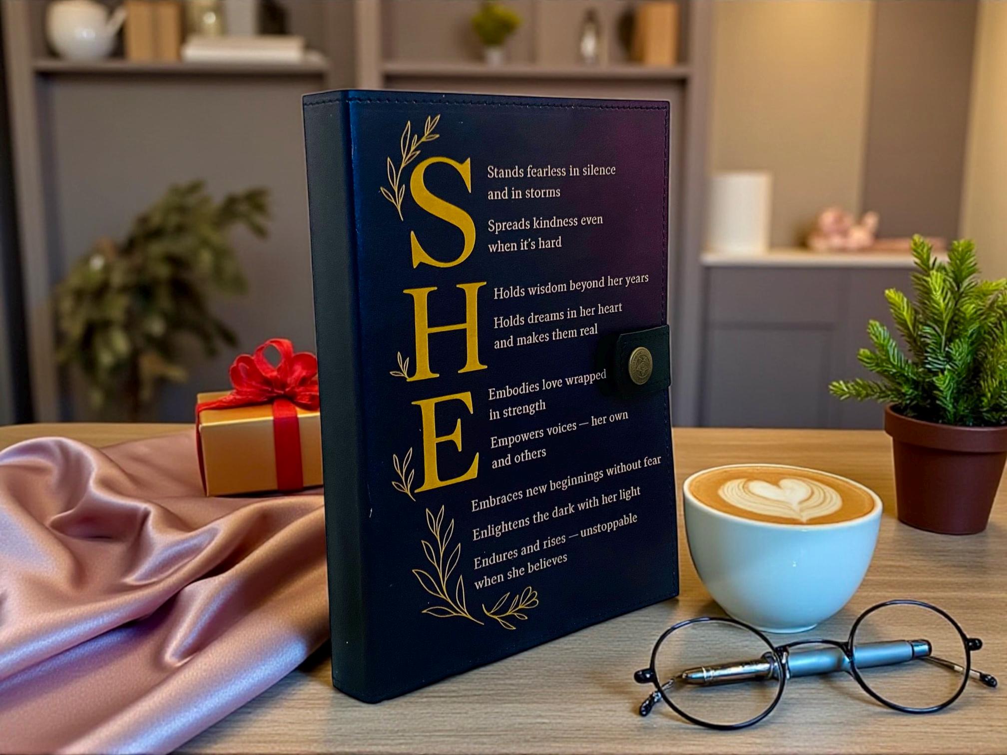 Personalized SHE Leather Journal – Custom Gifts for Women, Self Care Notebook, Healing Refillable Diary Christmas Gift for her