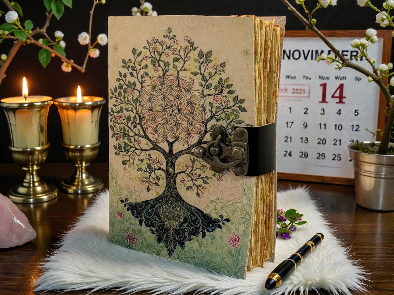 Spellbinding Notebook Vintage Celestial Tree of Life Leather Pagan Journal Notebook - Blank ...