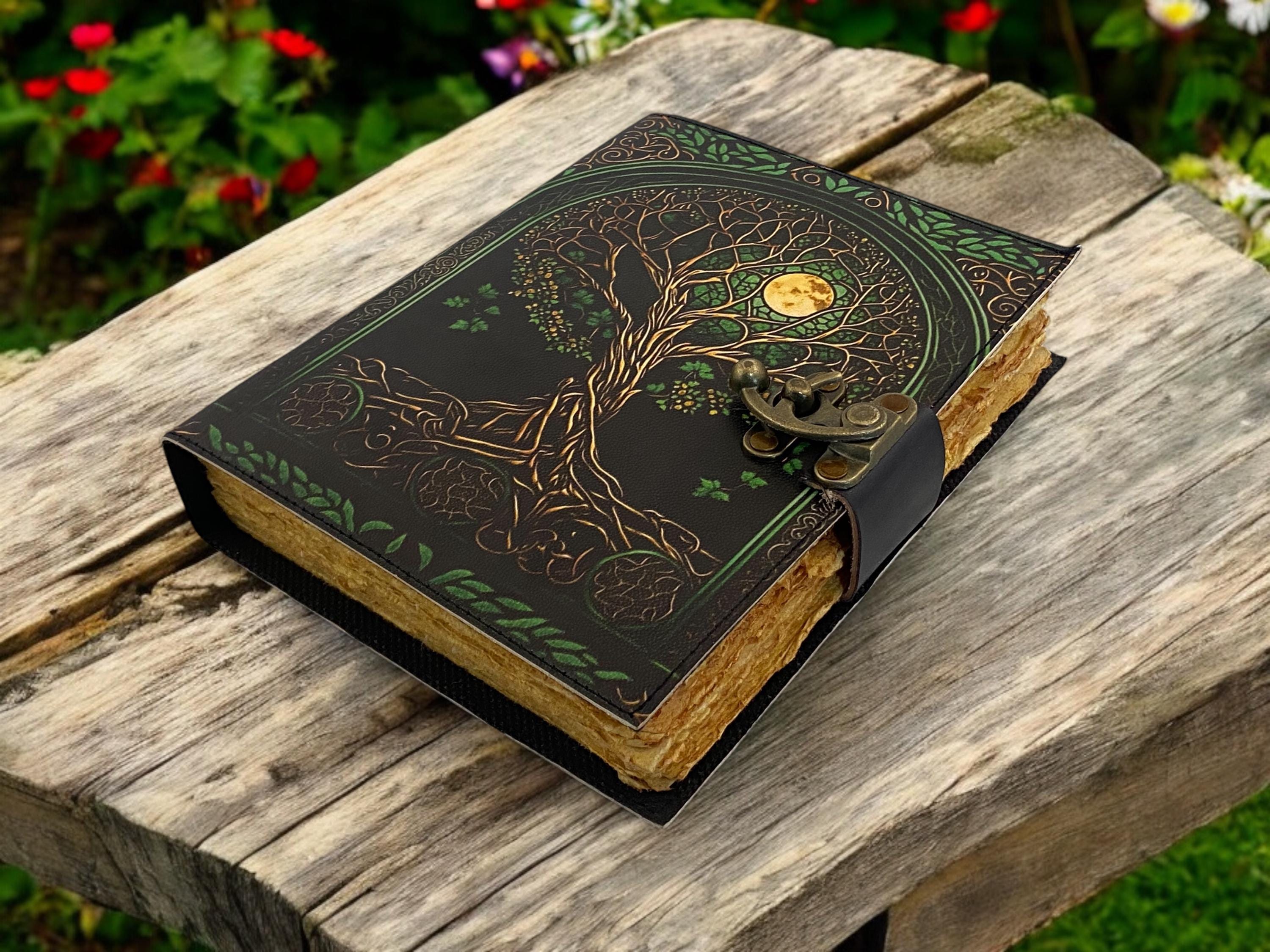 Tree of Life Leather Journal | 400-page Large Grimoire | Blank Spell ...