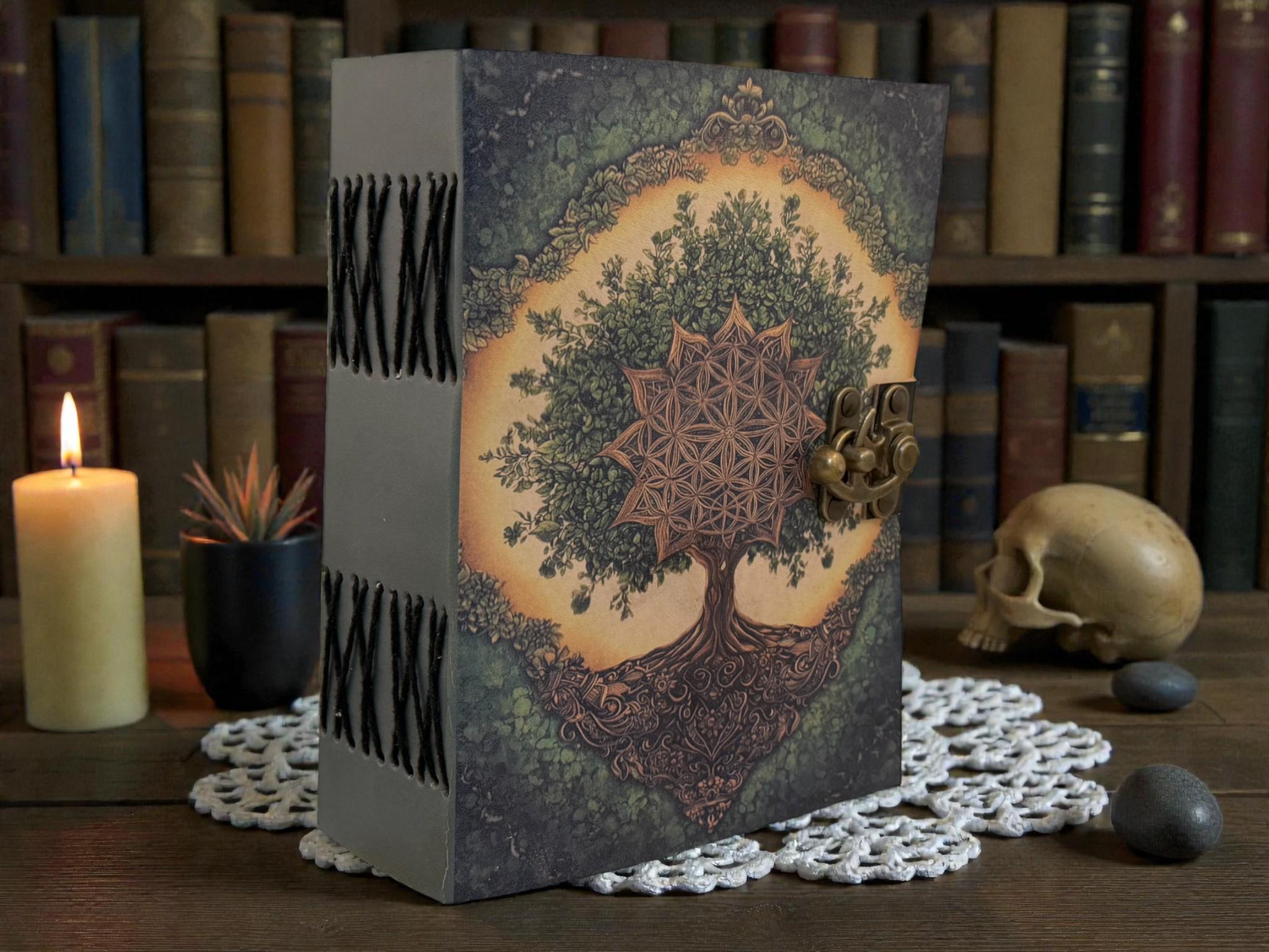 400 Page Grimoire Tree of Life Leather Journal - Handmade Blank Spell ...