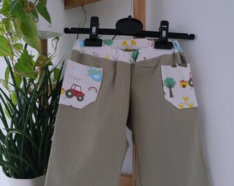 Pantalon enfant taille 80, jeans upcyclé sable/beige, fait main, unique