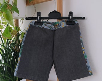 Pantalon enfant taille 80 longueur 3/4, jeans upcyclé gris, fait main, unique