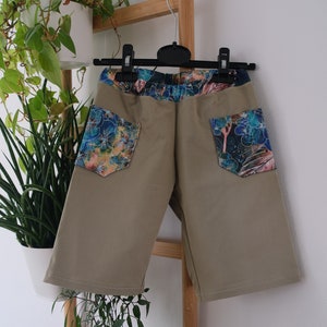 Children's pants size 98 length 3/4, upcycling jeans sand/beige, handmade, unique image 1