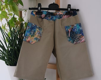 Pantalon enfant taille 98 longueur 3/4, jeans upcyclé sable/beige, fait main, unique