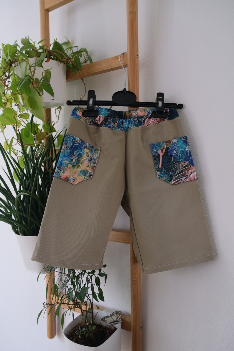 Children's pants size 98 length 3/4, upcycling jeans sand/beige, handmade, unique image 1