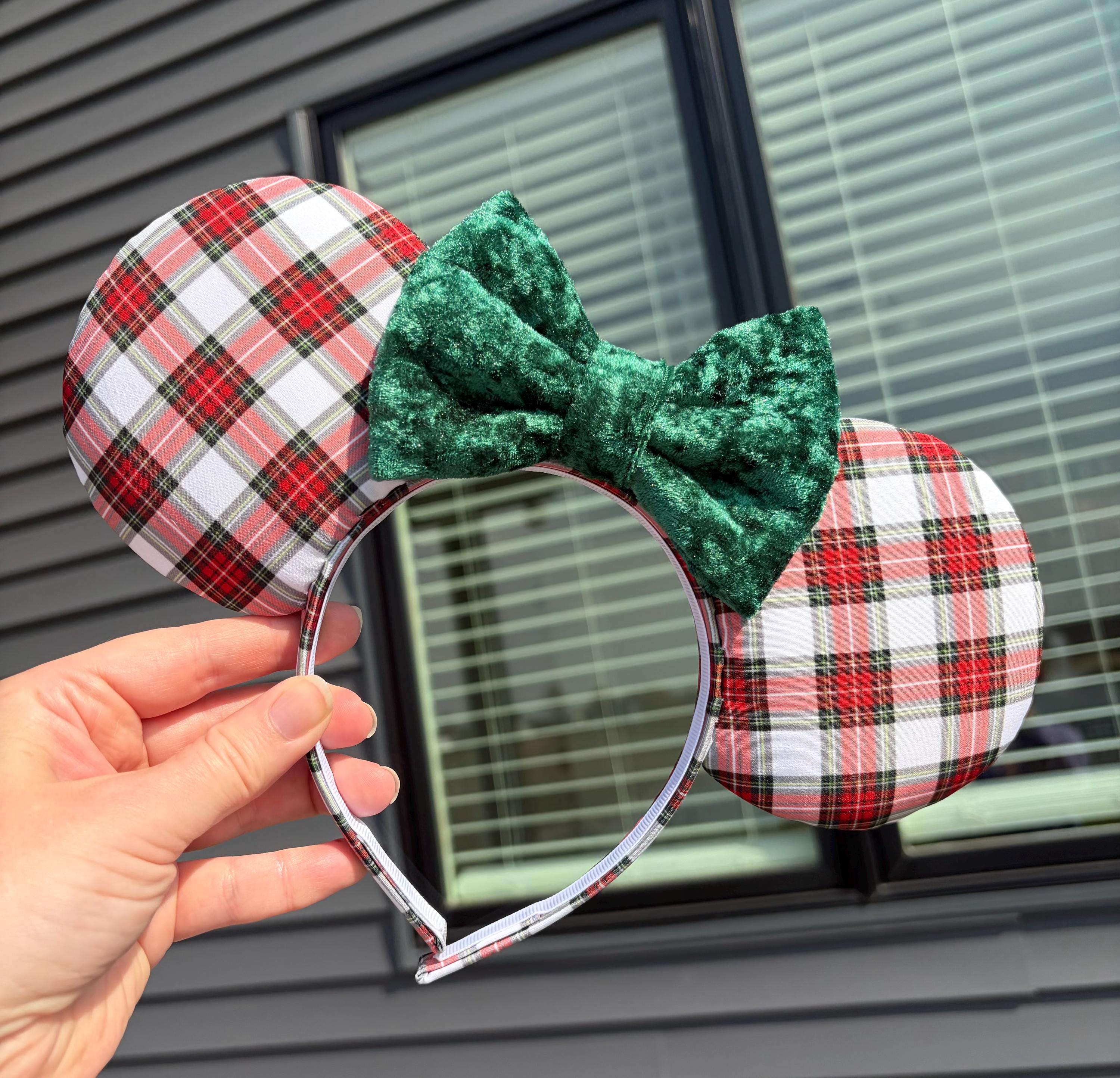 Disney Tartan Ears with Green Velvet Bow New Holiday Plaid Ears at World of Disney $34.99 Magic Key  main image 3