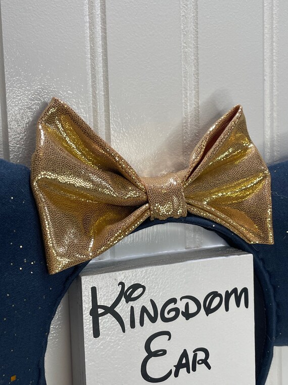 Navy Shimmer Mouse Ears, Gold Bow, Handmade Adult Ears - Etsy display picture 2