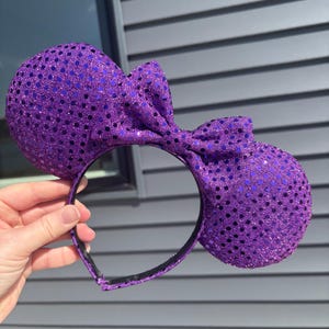 Purple Sequin Ears, Minnie ears, Mickey ears, Mickey Mouse ears, Handmade ears, Ears for adults, Disney World, Disneyland, Glitter, Sequin