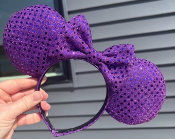 Purple Sequin Bow Mouse Ears Headband, Costume Ears - Etsy display picture 1