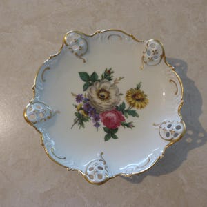 Cuenco floral vintage de porcelana Molière con base Rosenthal Kronach (Alemania)