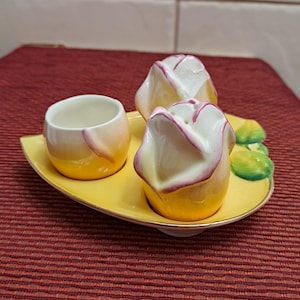 Juego de aceitera y mostacera Grimwades Royal Winton "Rosebud Yellow" - Fabricado en Inglaterra - Lea la descripción