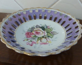 Fine China Porcelain Purple Latticed Bowl - Made in Japan