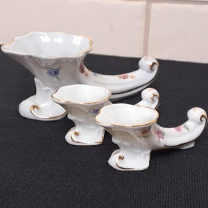 Oscar Schlegelmilch German Porcelain Cornucopia Horn Vases Trio Set | Vintage Mid Century Floral Horn of Plenty Pots Shape 662
