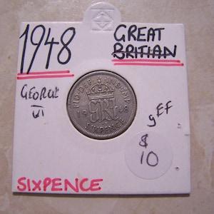 1948 UK England Sixpence George VI Coin