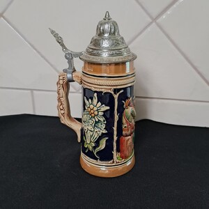 Vintage German Beer Stein 0.5L  Cobalt Blue Stoneware Tankard with Pewter Lid, Made in Germany, Collectible Barware