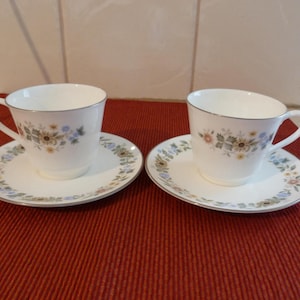 Pair of Royal Doulton Pastorale (H5002) Bone China Teacups & Saucers Made in England