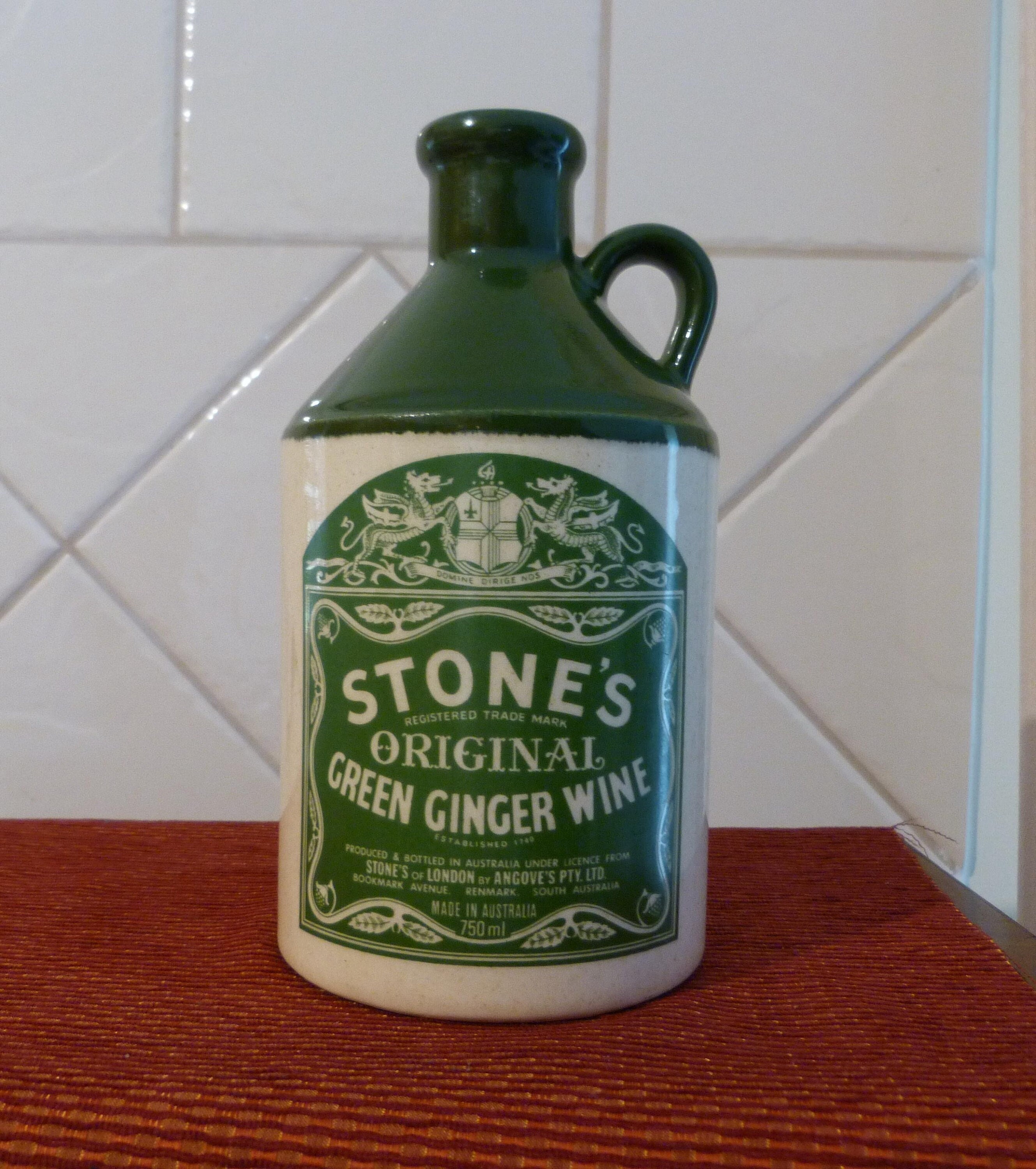 Stones Original Green Ginger Wine Ceramic Jug (empty) Recipe No 3