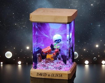 Personalized  Handmade Wall-E & Eve Resin Lamp, Futuristic LED Night Light, Custom Engagement Gift or Wedding Gift