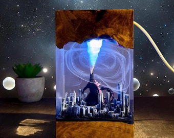 Handmade Kaiju Resin Lamp: Fire Breath LED Diorama, Gaming Gift