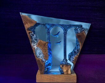 Dolphin Resin Lamp: Underwater Ruins Night Light with Remote