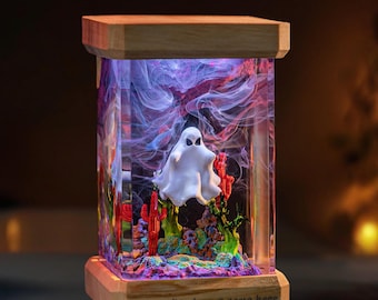 Handmade Cute Ghost Resin Lamp, Personalized Halloween Night Light, Spooky Home Decor, Gothic Halloween Gift, Halloween Decor
