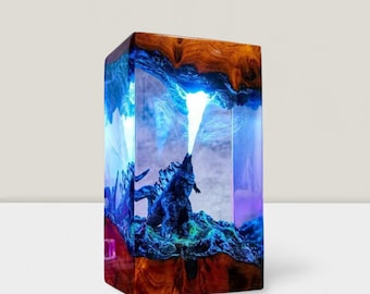 Handcrafted Monster Resin Lamp: God.zi.lla Diorama with RGB LED