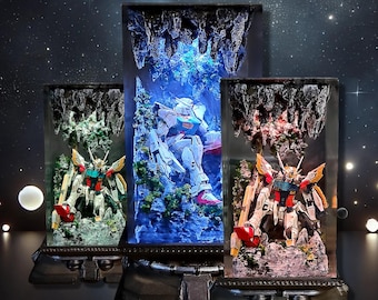Mecha Warrior LED Lamp: Handmade Resin Diorama, Gamer Gift