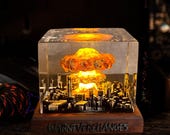 Personalized Nuclear Explosion Lamp, Custom Mushroom Cloud Diorama, Engraved Resin Night Light, Post Apocalyptic Gamer Gift