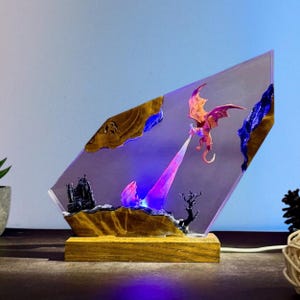 Fire-Breathing Dragon Resin Lamp: Handmade LED Fantasy Art