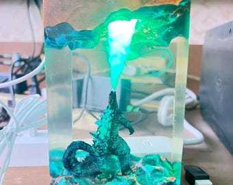 ゴジラ ジオラマ レジンランプ：怪獣 ファイアブレス LED テーブル