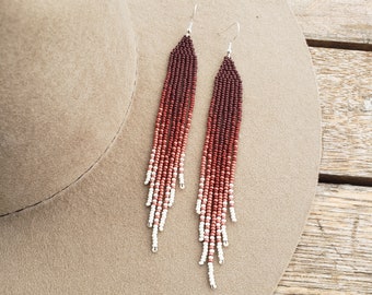 Long Fall Fringe Earrings | Brick Red and Terra Cotta Earrings