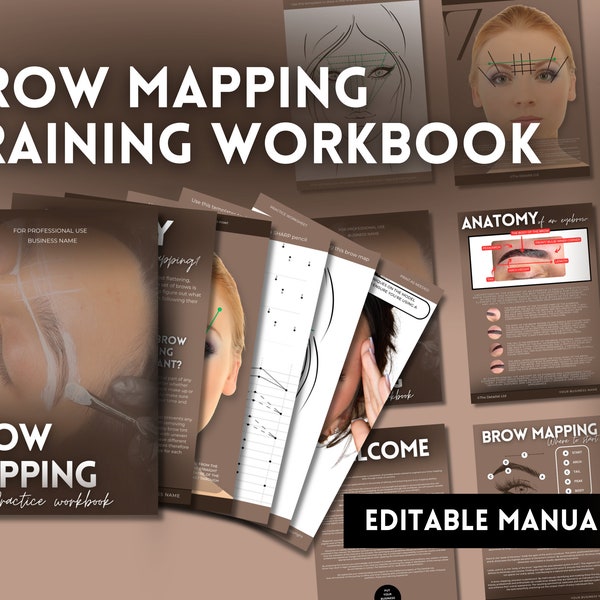 Brow Mapping Editierbares Arbeitsbuch, Brow Mapping Schüler-Praxis, Augenbrauen-Trainingsleitfaden, Bearbeiten in Canva für deine Brow-Klasse