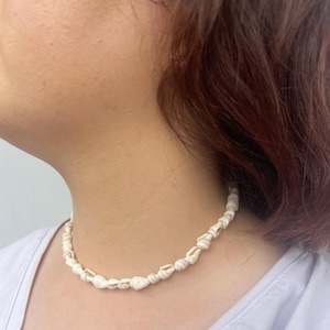 Natural White Shell Necklace - Bohemian Beach Jewelry - Handmade Seashell Choker - Summer Boho Accessories  Coastal Style Statement Necklace