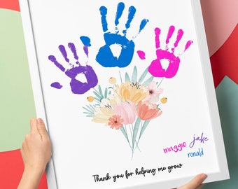 Thank You For Helping Me Grow Handprint Appreciation Nanny Kindergarten Teacher Daycare Babysitter Pre-School Gift Handprint Craft DIY
