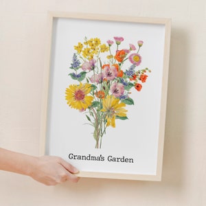 Birth Flower Family Bouquet | Custom Digital Print Personalized Christmas Gift | Antique Home Art Grandmother Gift Floral Family Portrait