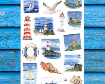 Lighthouses Sticker Sheet, Vitamin Sea Stickers, Summer Seaside Stickers, Summer Season Stickers, Travel Journal Stickers, Ocean Stickers