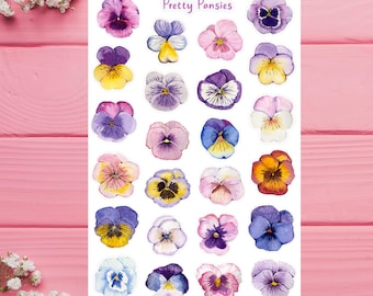 Pansies Sticker Sheet, Spring Floral Planner Stickers, Pansy Sticker Sheet, Envelope Stickers, Garden Flower Stickers, Dairy Stickers