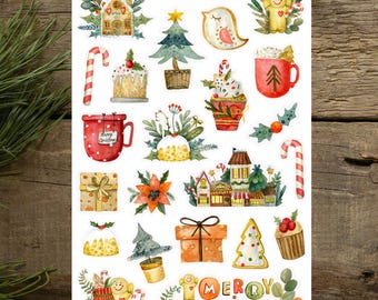 Cute Christmas Sticker Sheet, Festive Illustration Stickers, Christmas Stickers, Christmas Illustrations Stickers, Christmas Card Stickers