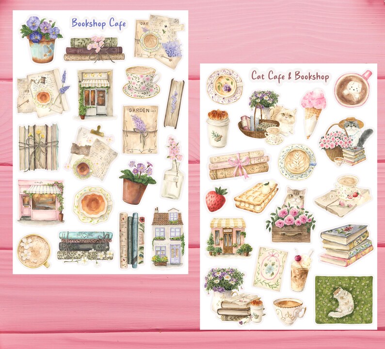 Bookshop Cafe Sticker Sheet, Reading Journal Stickers, Reading Planner ...