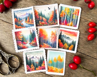 Autumn Woodland Sticker Pack, Autumn Landscapes Stickers, Stickers for Journal, Scrapbooking Whimsical Stickers, Cottagecore Stickers