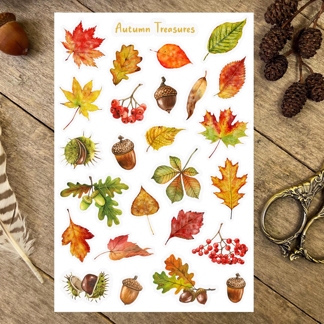 Autumn Leaves Sticker Sheet, Autumn Woodland, Autumn Nature Stickers ...