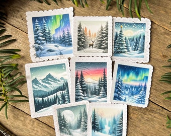 Winter Woodland Sticker Pack, Winter Landscapes Stickers, Stickers for Journal, Scrapbooking, Card Making, Christmas Letter Stamps