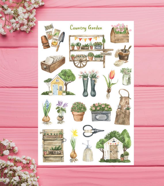 Country Garden Sticker Sheet, Garden Planner Stickers, Spring Season Sticker Sheet, Garden Decor Sticker Sheet, Secret Garden Stickers